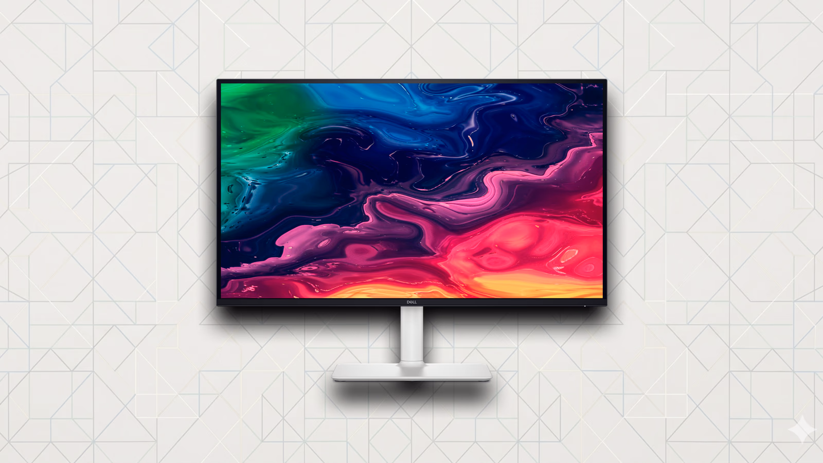 A 27-inch 4K desktop monitor on The Setup Loft signature background, framing the question of monitor size and viewing distance for programming.